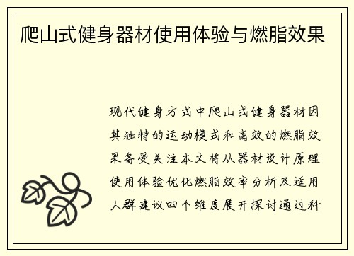 爬山式健身器材使用体验与燃脂效果